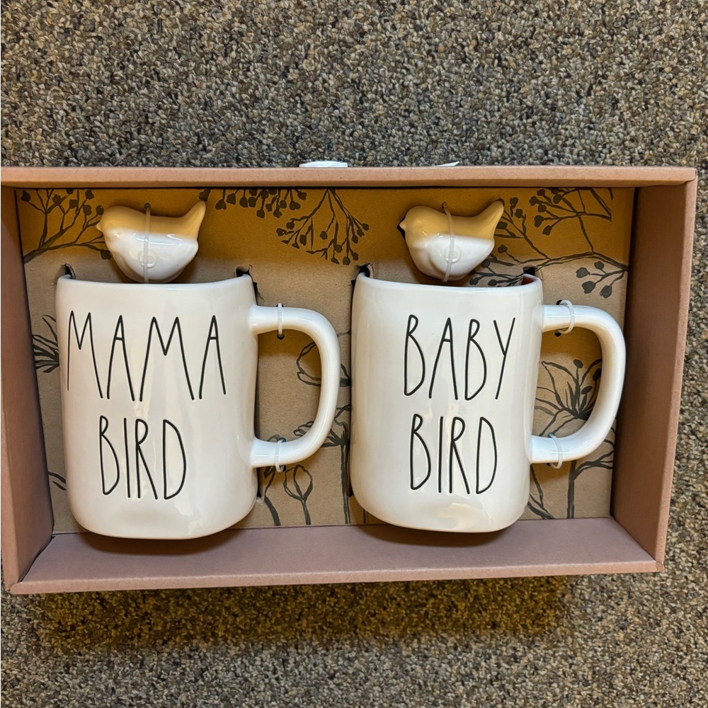 Rae Dunn Cream Mugs Set - Mama Bird & Baby Bird